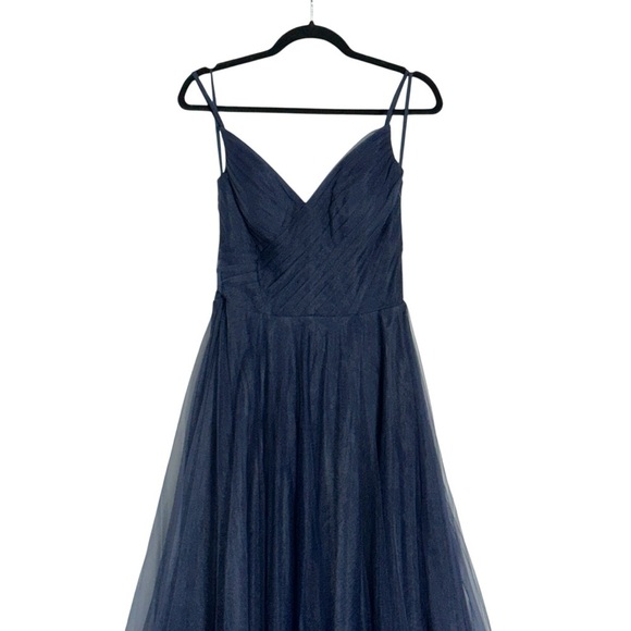 La Femme Navy Blue Illusion A-Line Tulle BallGown Dress Womens 10 - Picture 3 of 8